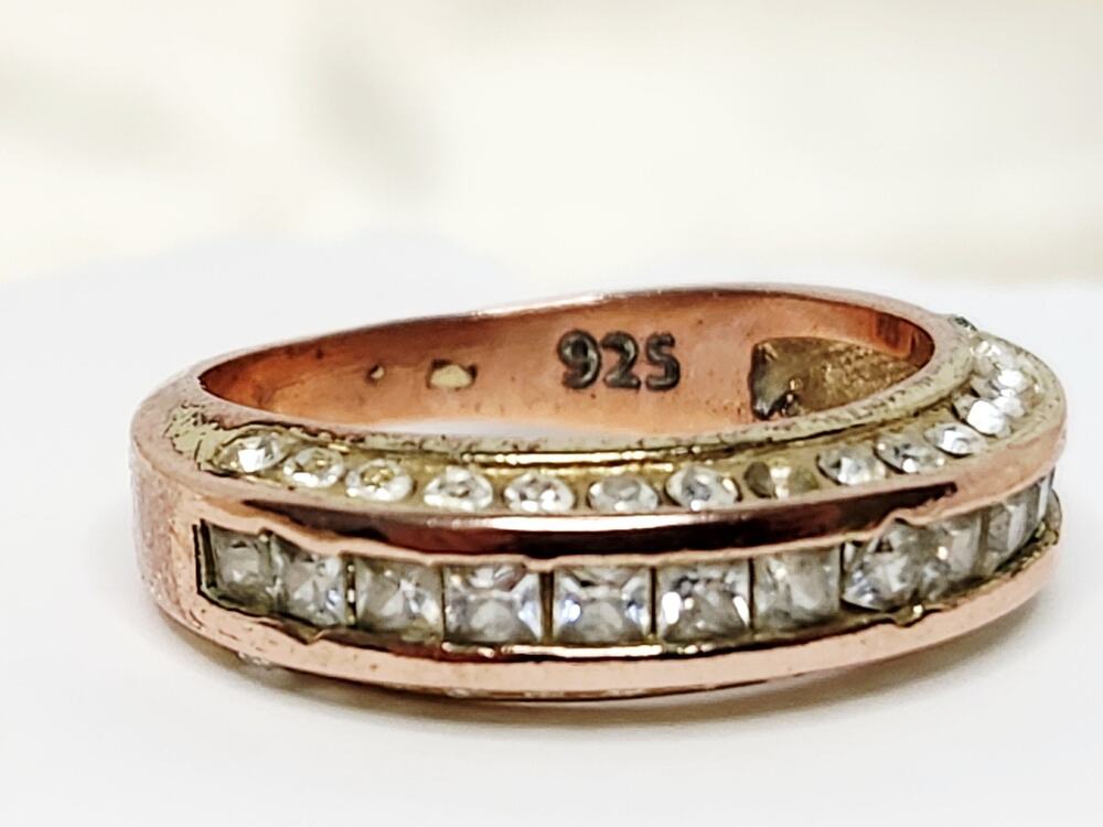 Vintage Gold Plated 925 Silver CZ Band (Size 6) – Unique Copper-Hue Finish